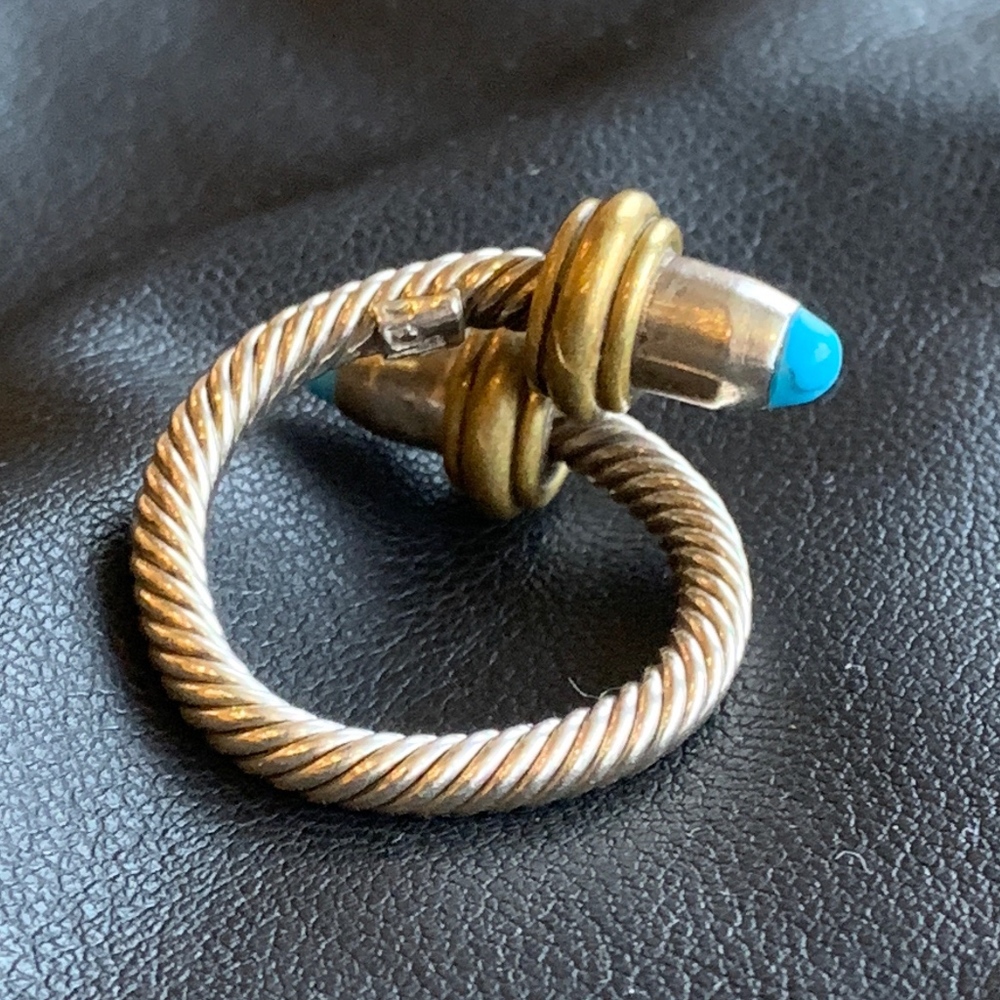 Sterling Silver, Copper and Turquoise bypass ring